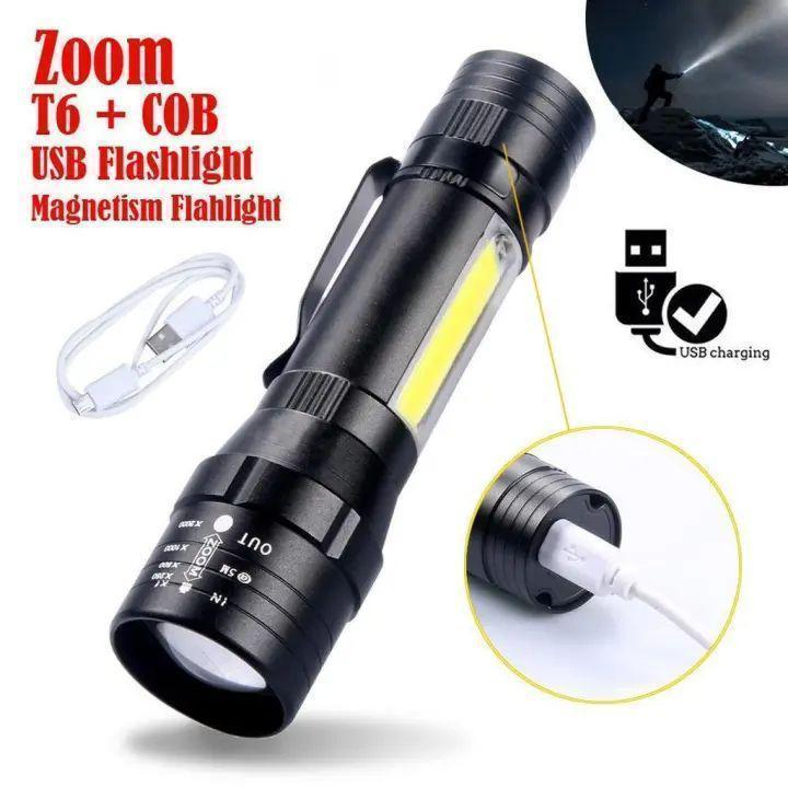 Black Metal Rechargeable Flashlight β Type-C Charging