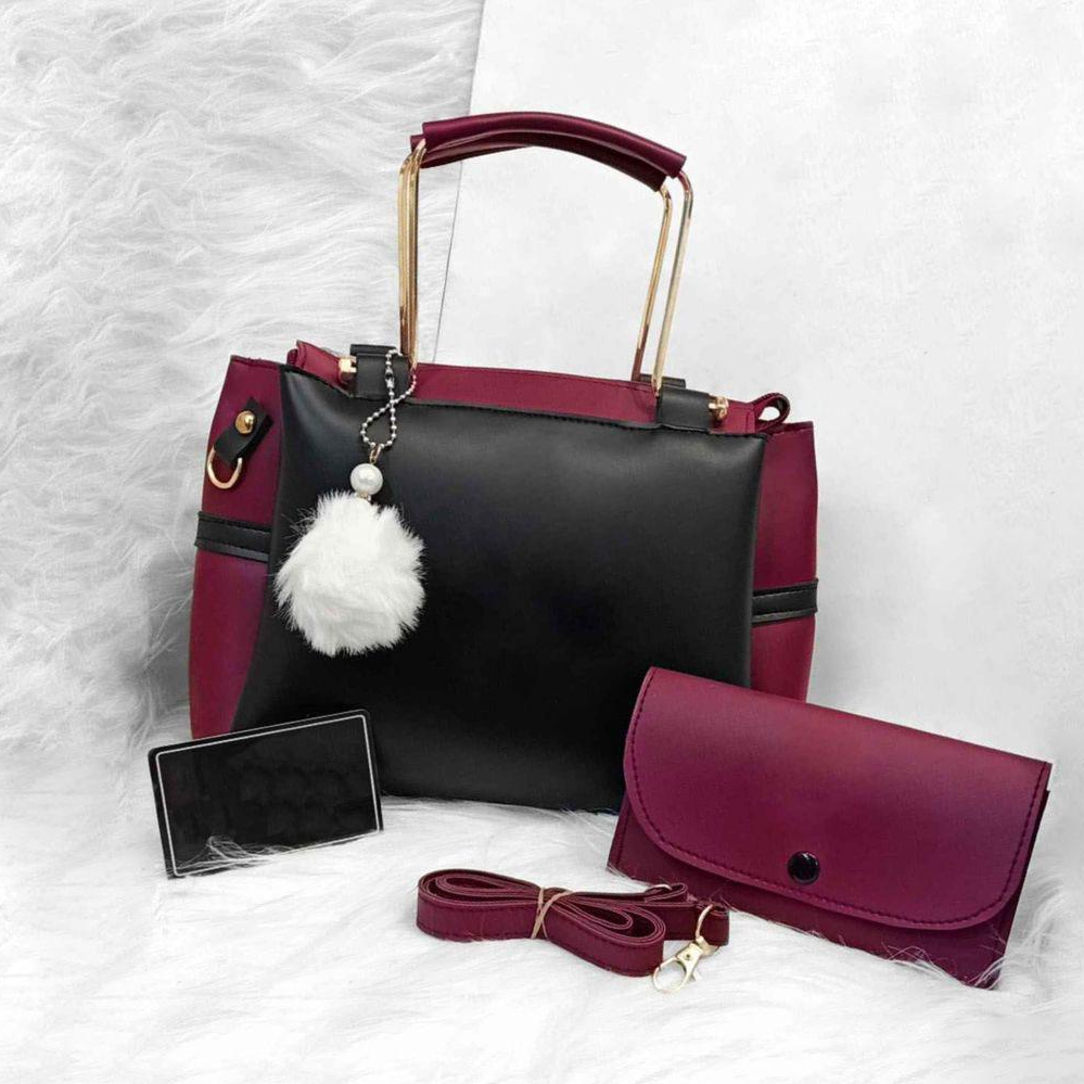 Trendy Printed Rexine Hand Bag Set – Women’s Stylish 2 Pcs Black Collection