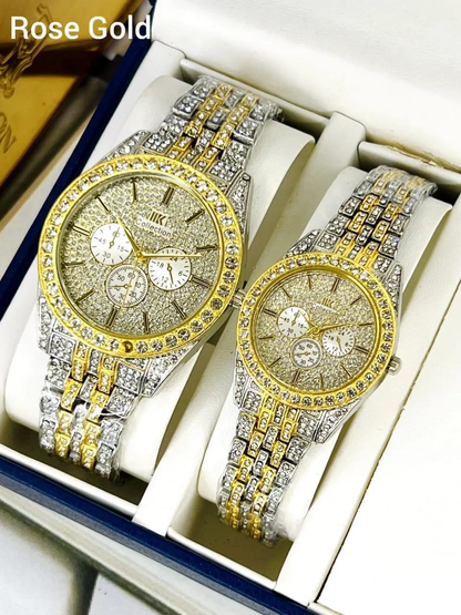 Elegant Stainless Steel Analogue Couple Watches – 2 Pcs Premium Set