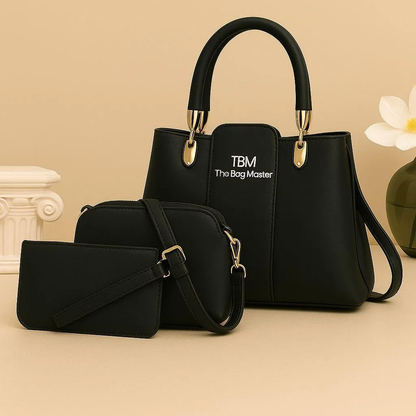 Classic Rexine Hand Bag Set – Women’s Plain 3 Pcs Top Handle Collection