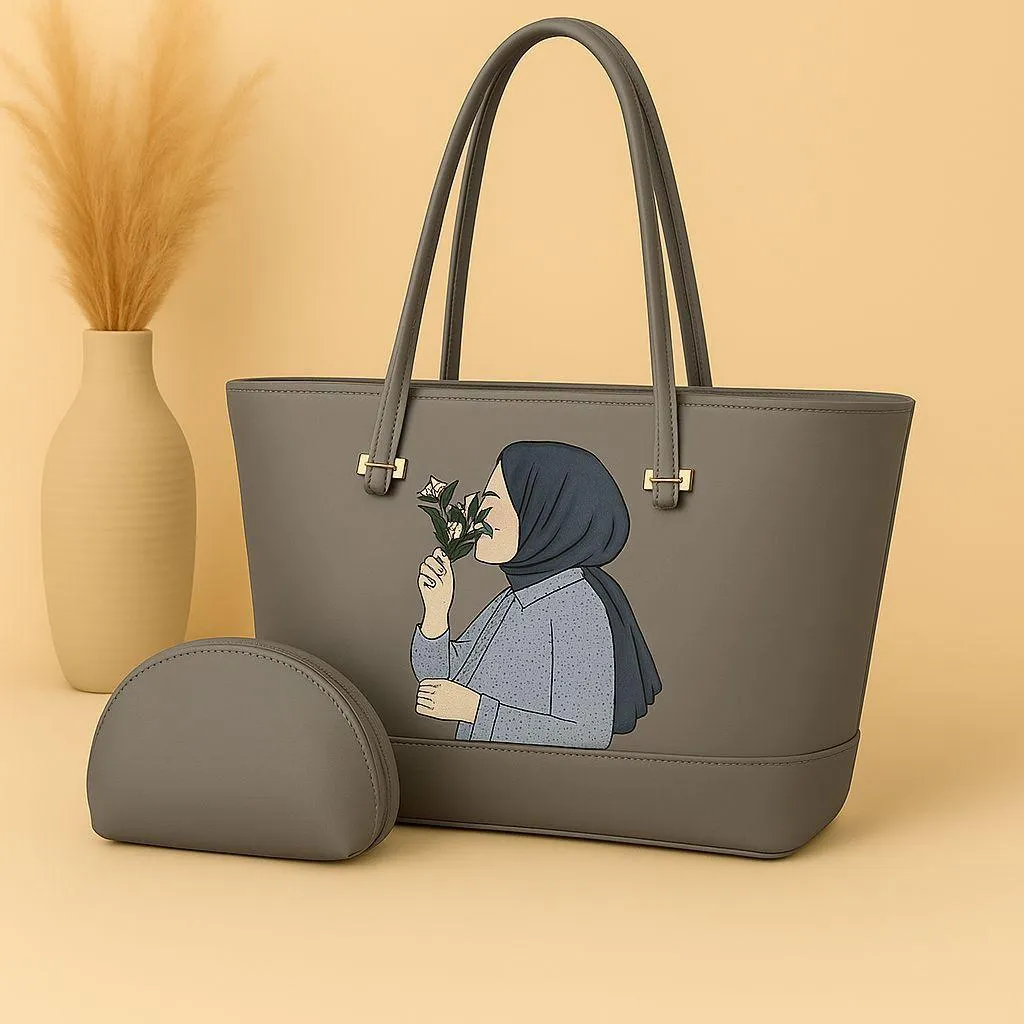 Elegant 2 Pcs Girls’ Rexine Hand Bag Set – Premium Top-Handle Design (Black)