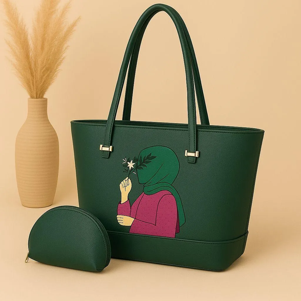 Elegant 2 Pcs Girls’ Rexine Hand Bag Set – Premium Top-Handle Design (Black)