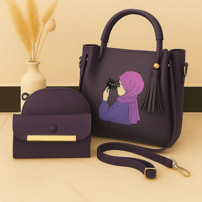 Trendy 3 Pcs Girl’s Rexine Hand Bag Set – Plain Top Handle (Black)