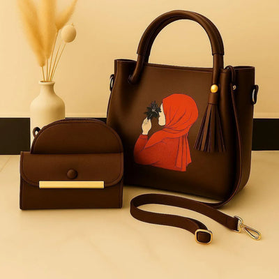 Trendy 3 Pcs Girl’s Rexine Hand Bag Set – Plain Top Handle (Black) second image