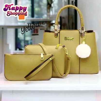 Christian Dior-Inspired 3 Pcs Women’s PU Leather Shoulder Bag Set – Stylish & Premium