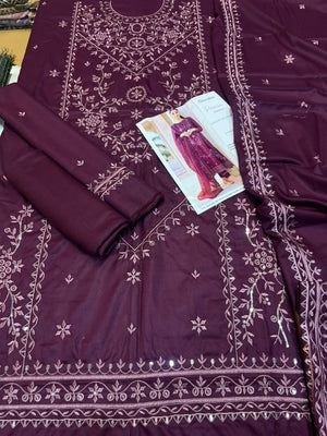 Cross Stitch KT – Winter Collection 2024 | Premium 3 Pc Dhanak Embroidered Suit second image
