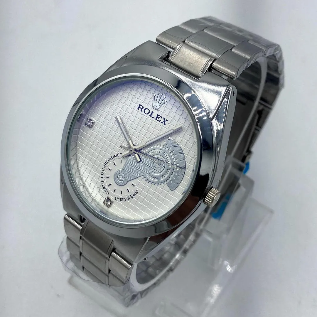 ClassicAura – Men’s Silver & White Stainless Steel Chain Watch