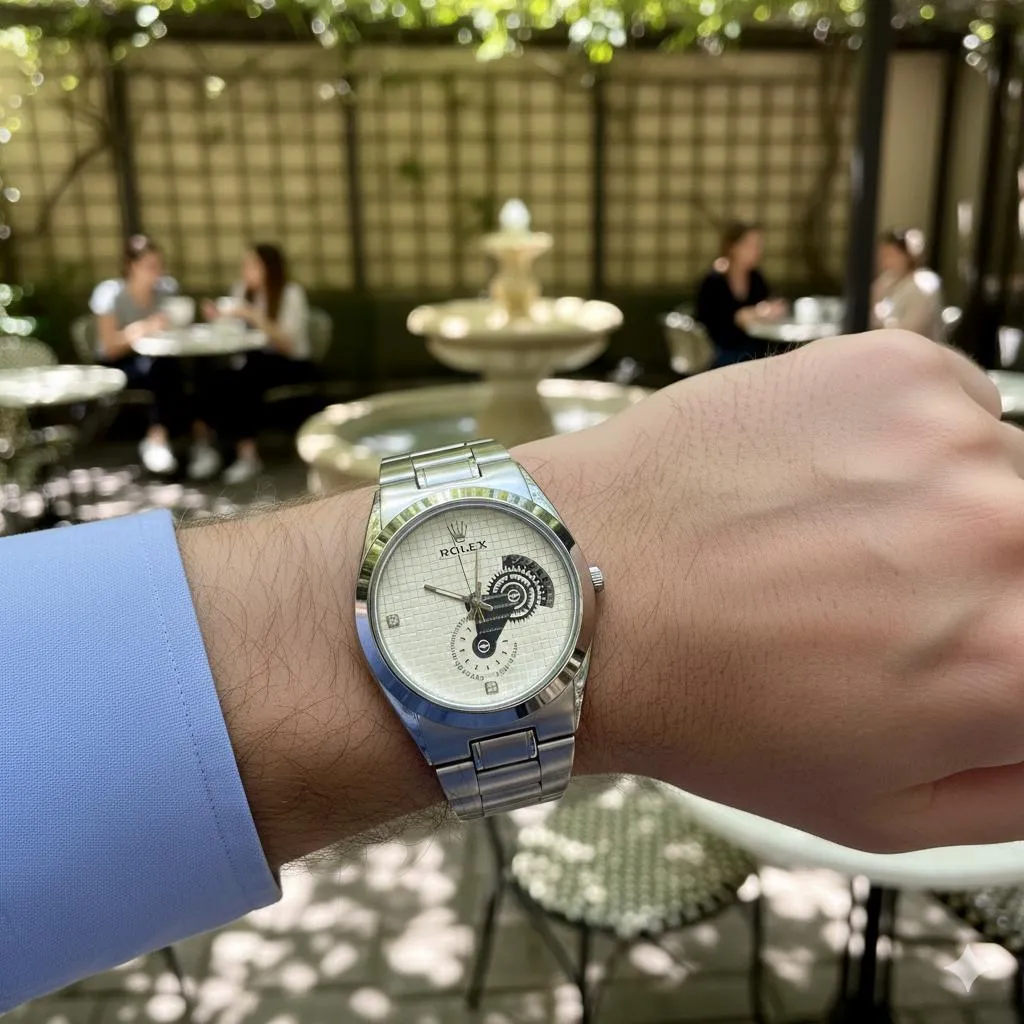 ClassicAura – Men’s Silver & White Stainless Steel Chain Watch