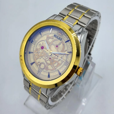Men’s Skeleton Mechanical Watch – Two-Tone Gold & Silver Chain Strap