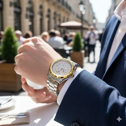 Men’s Skeleton Mechanical Watch – Two-Tone Gold & Silver Chain Strap