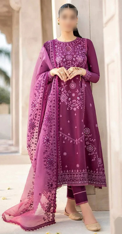 Cross Stitch KT – Winter Collection 2024 | Premium 3 Pc Dhanak Embroidered Suit