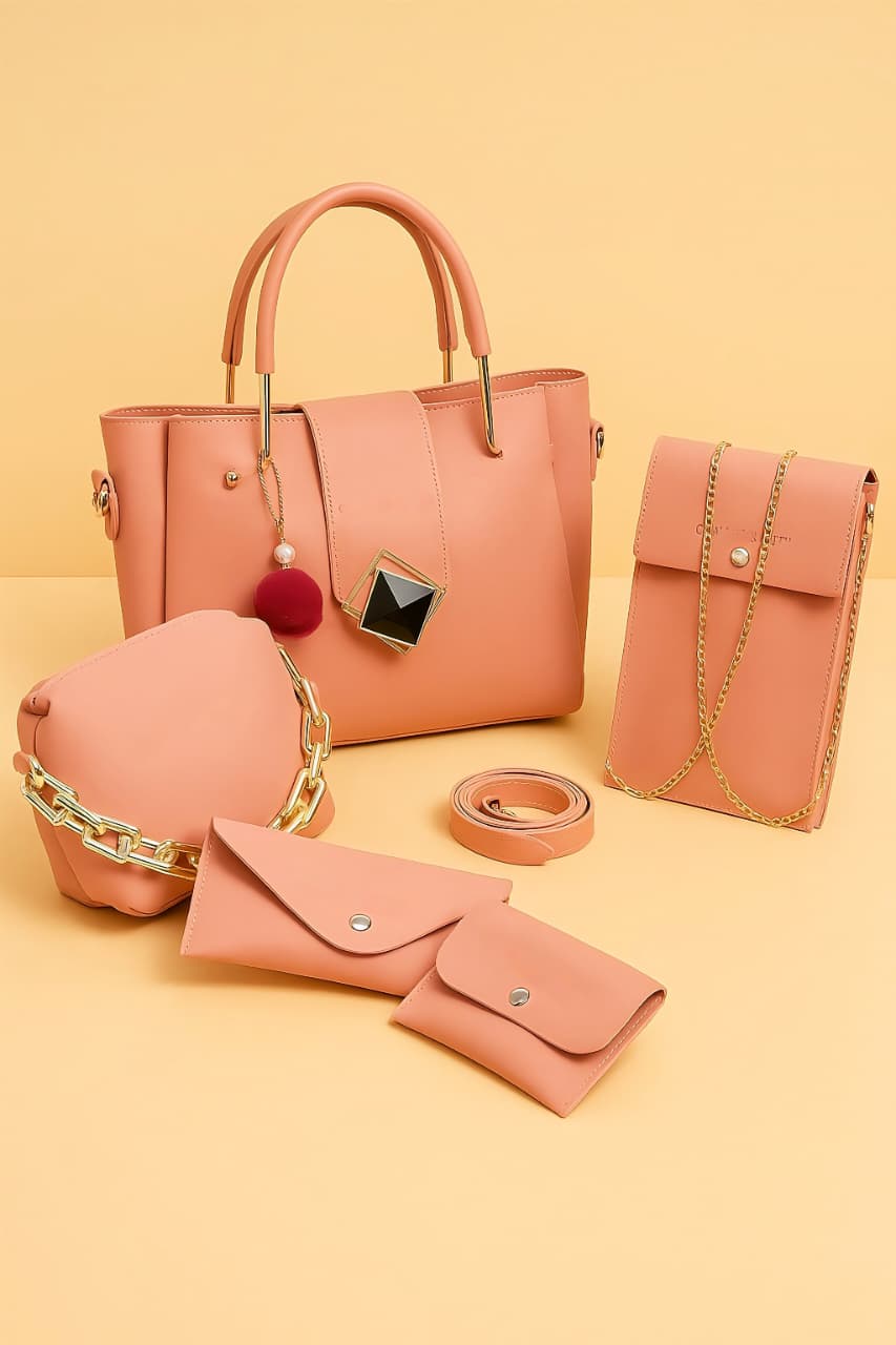 🔥 Premium 5 PCS Synthetic Leather Shoulder Bag Set – Soft, Stylish & Best Seller 🔥